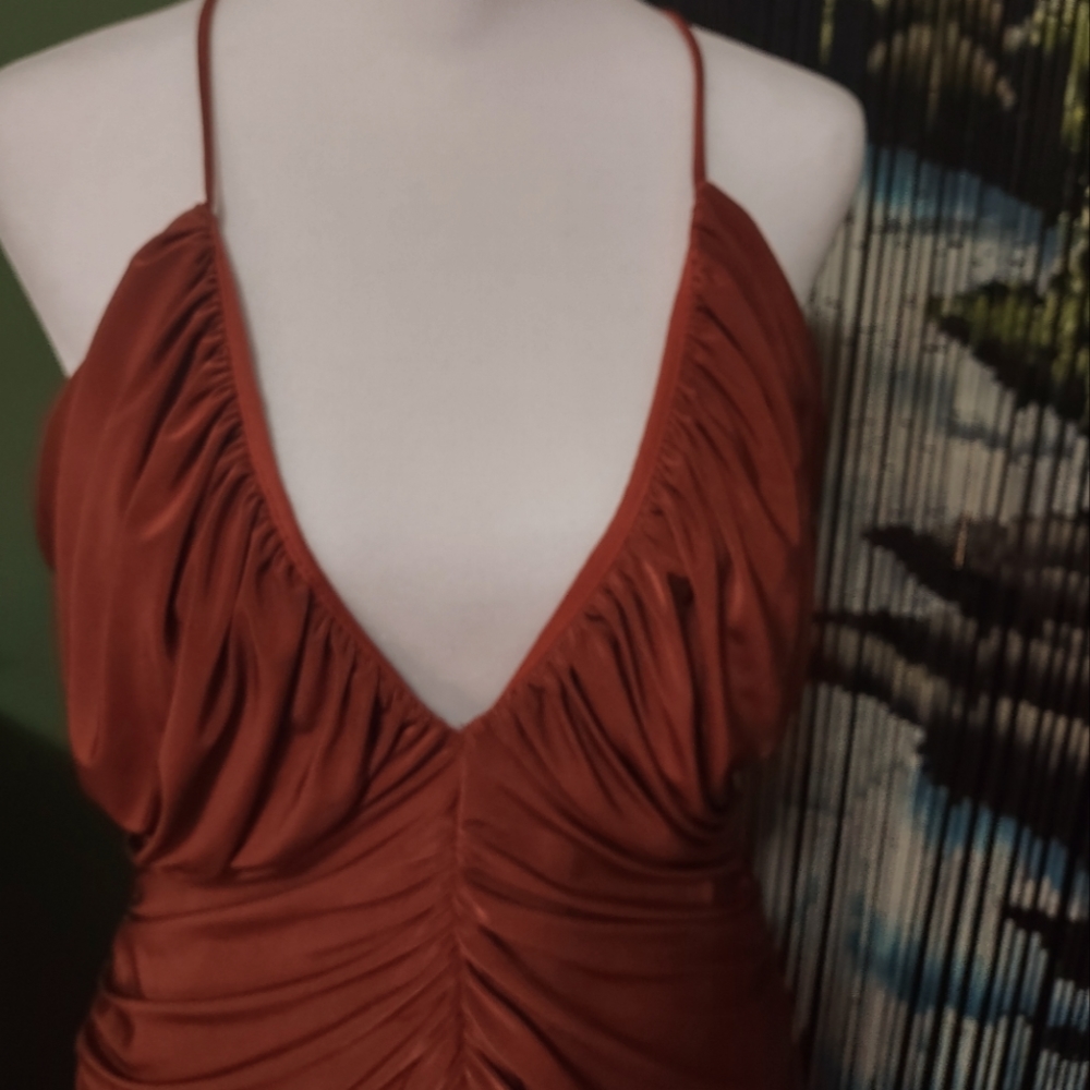 Slimming burnt orange evening dress